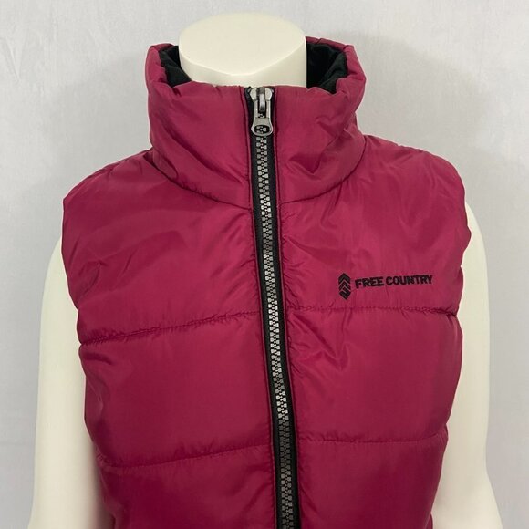 Free Country Puffer Vest Jacket Women's Sz M Full Zipper Pockets Burgundy Black - Picture 6 of 11